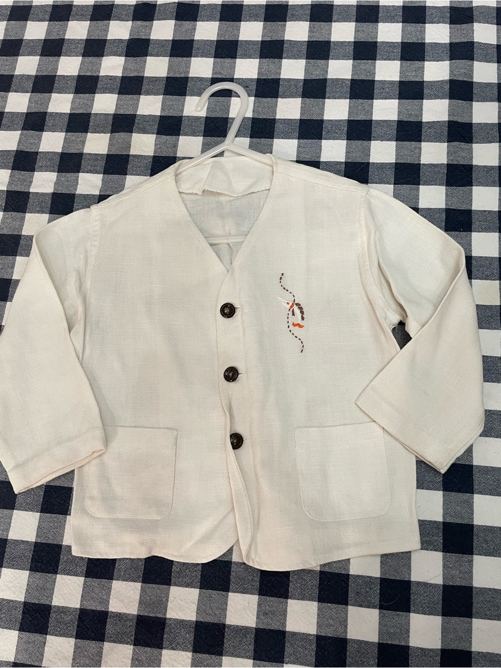 Vtg Toddler 3T Linen Blend V-Neck Chore Jacket White
